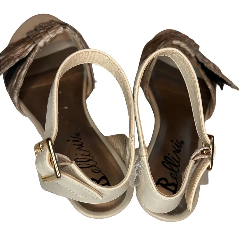 Bellini Cream Contemporary Sandals W/ Beautiful Light Gold Fabric Bow & Strap
